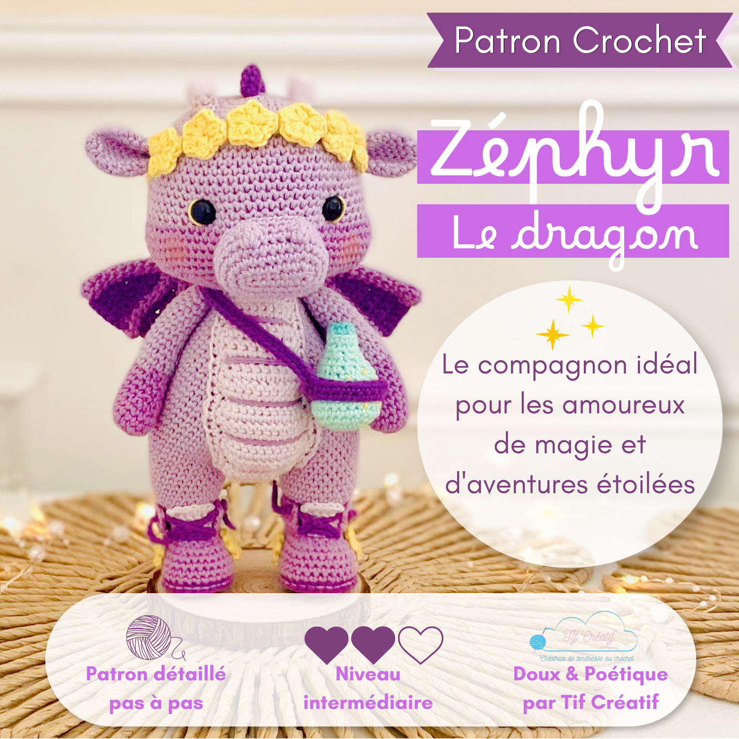 patron PDF zéphyr le dragon par Tif créatif