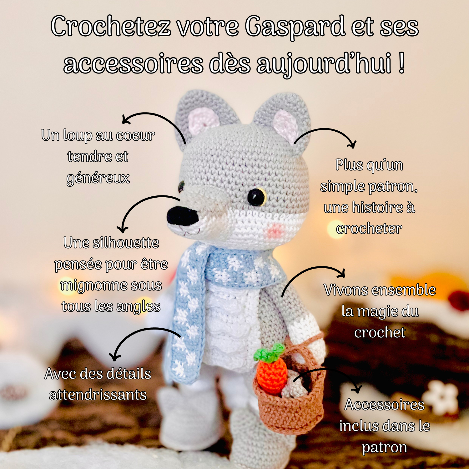 Gaspard le loup réalisé à partir du patron PDF de Tif Créatif