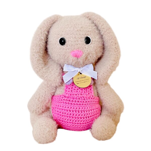 Pompon Lapin Beige Salopette Rose – Image 2