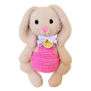 Pompon Lapin Beige Salopette Rose