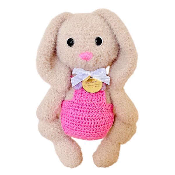 Pompon Lapin Beige Salopette Rose